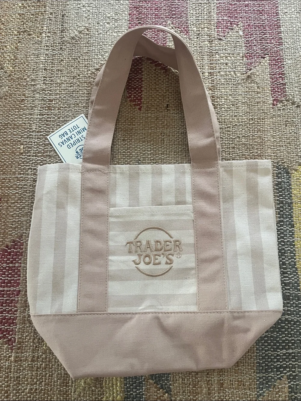 Trader Joe’s Striped Mini Canvas Tote Bag in Beige - Picture 2 of 2